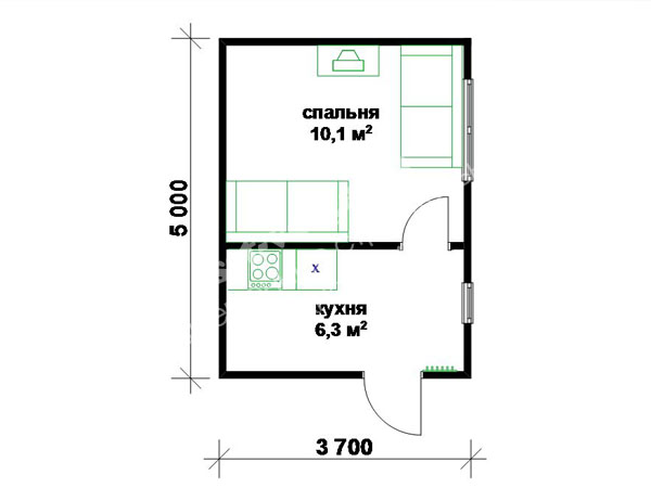 планировка 1-этажного дачного дома 3.7х5