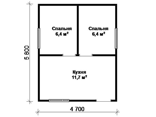 планировка 1-этажного дачного дома 5.8х4.7